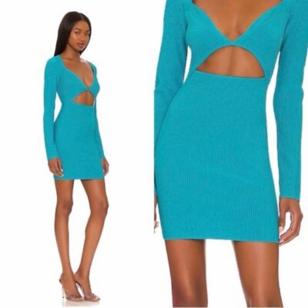 NWT Gauge 81 Otero cut out mini knit turquoise dress
